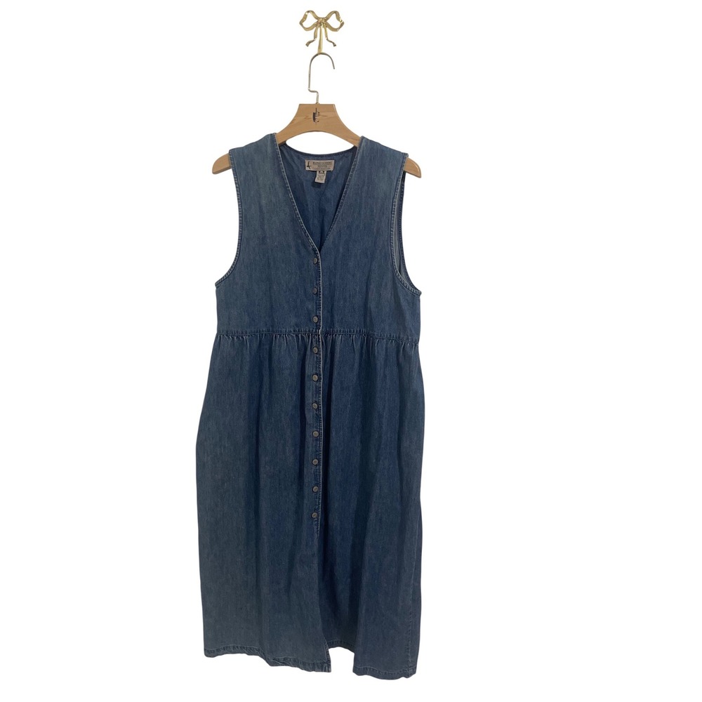 Marsh Landing‎ Vintage Denim Midi Dress Petite Sleeveless Button Front Blue PL